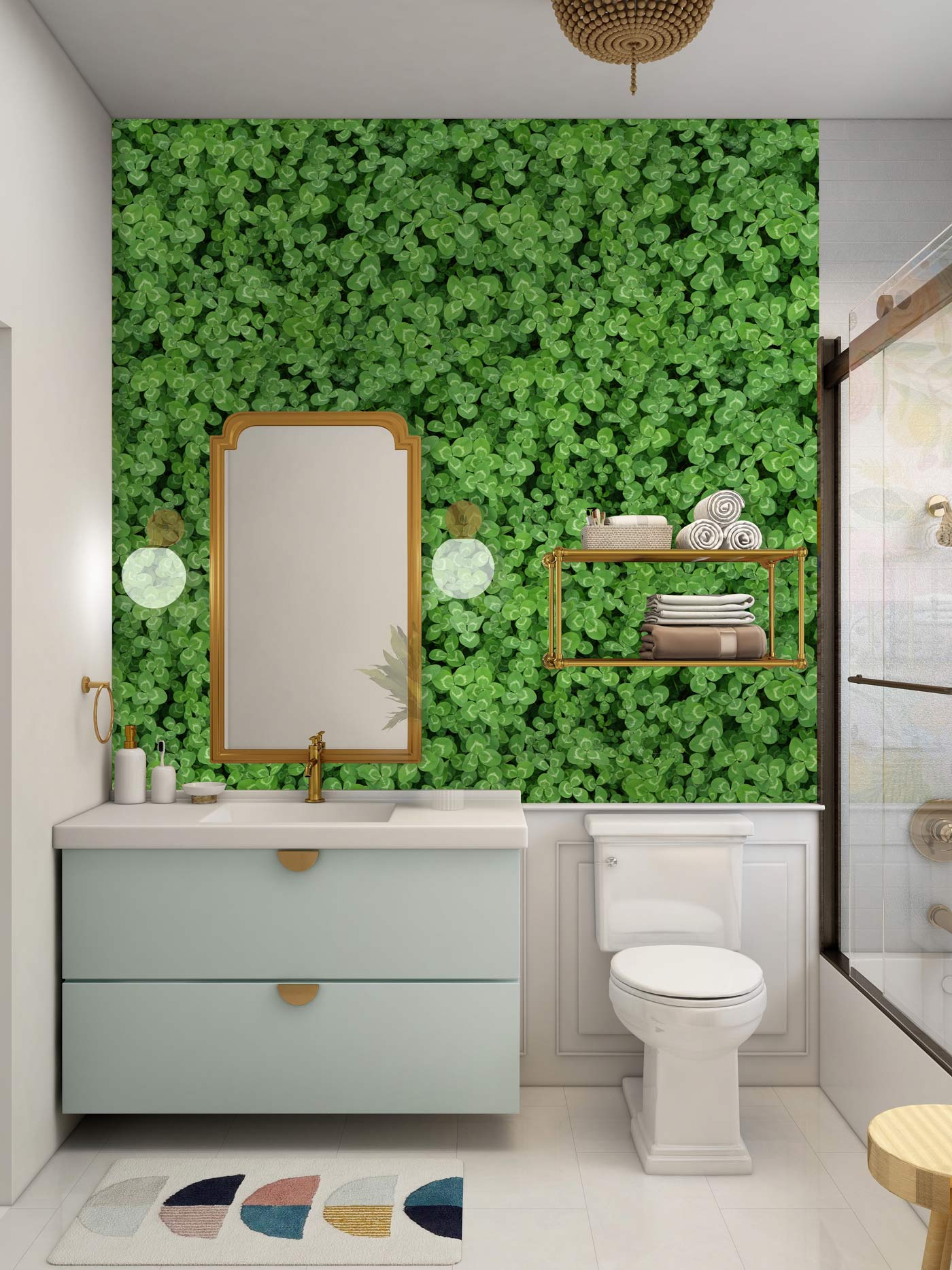 Bathroom Wallpaper Mural Featuring Clover Plants
