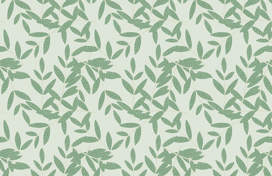 Botanical Leaf Pattern Green Mural Wallpaper