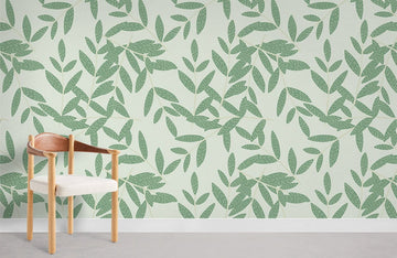 Botanical Leaf Pattern Green Mural Wallpaper