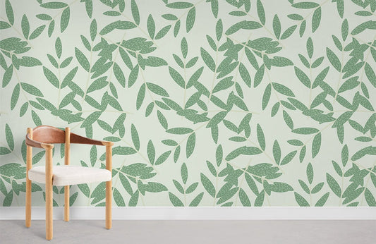 Cluttered Leaves Mural Wallpaper Room Decoration Idea