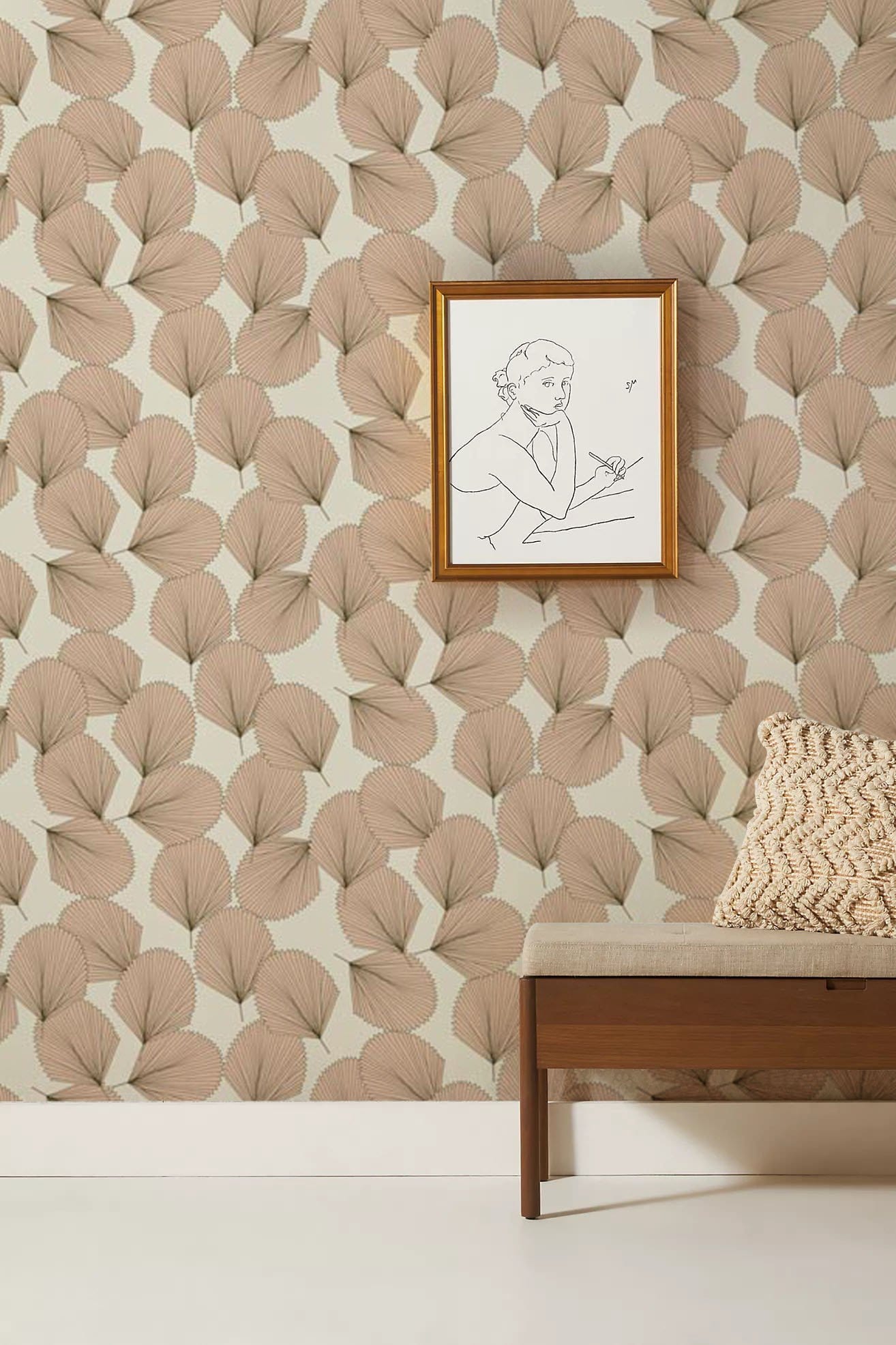 Hallway decor with cluttered ginkgo leaves wallpaper mural