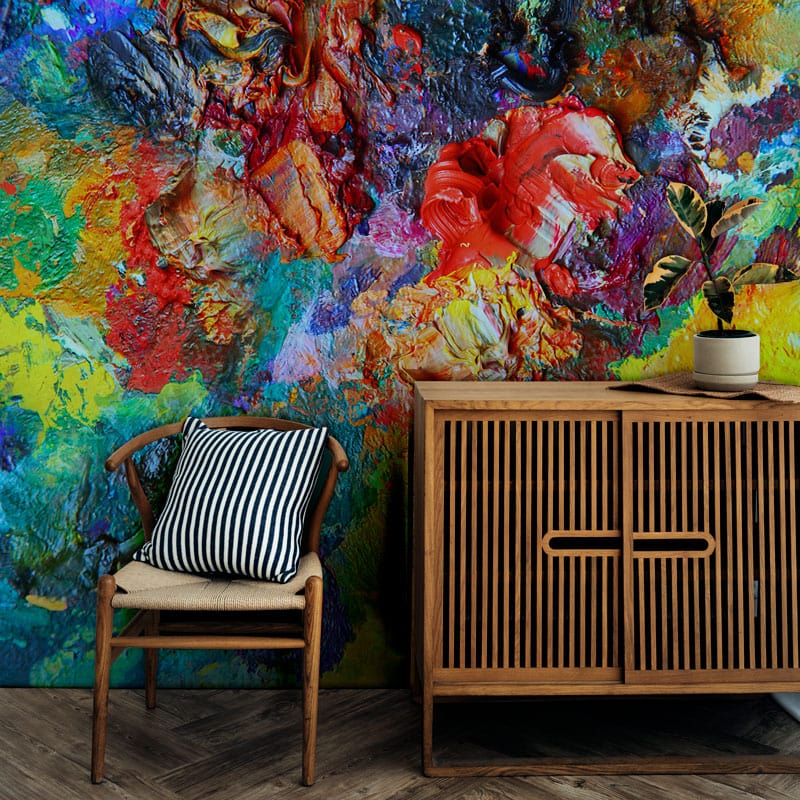 Cluttered Color Scheme Wallpaper Mural Used as a Decoration in the Hallway