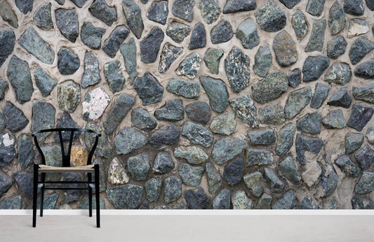 Wallpaper with a cobblestone mural design for use in home decor.