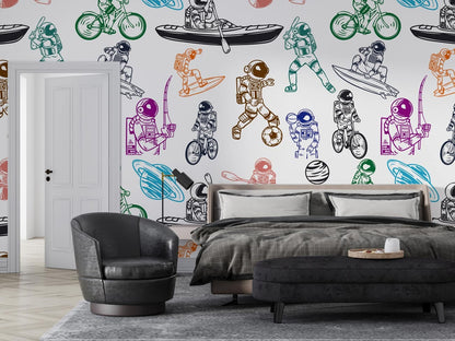 astronauts cool space wallpaper mural for bedroom