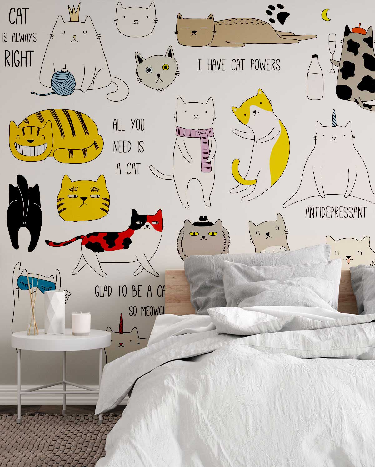 custom multi-color cat pattern wallpaper mural for bedroom decor