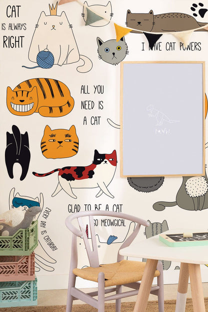 custom multi-color cat pattern wallpaper mural for study room