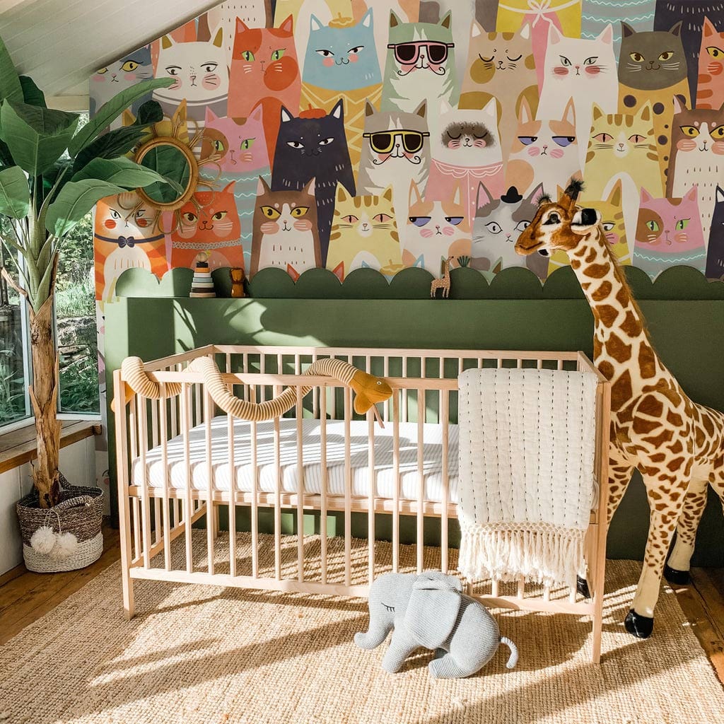Children's Room Cartoon Wall Mural Decoration Featuring a Menagerie of Cute Kitties in Bright Colors