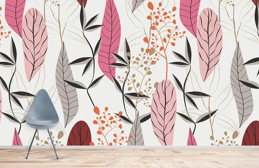 Wallpaper mural featuring colourful leaves, perfect for use as home decor