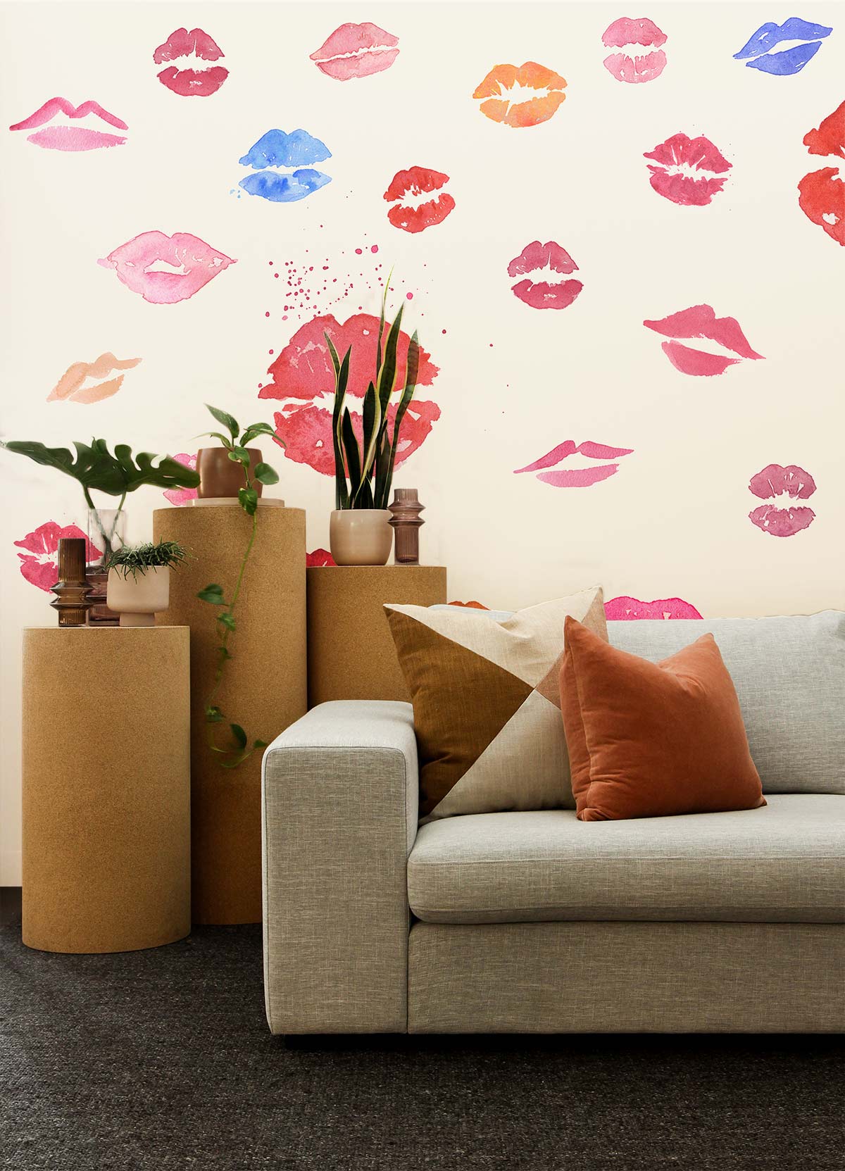Lips Pattern of different colors Mural Wallpaper for living room