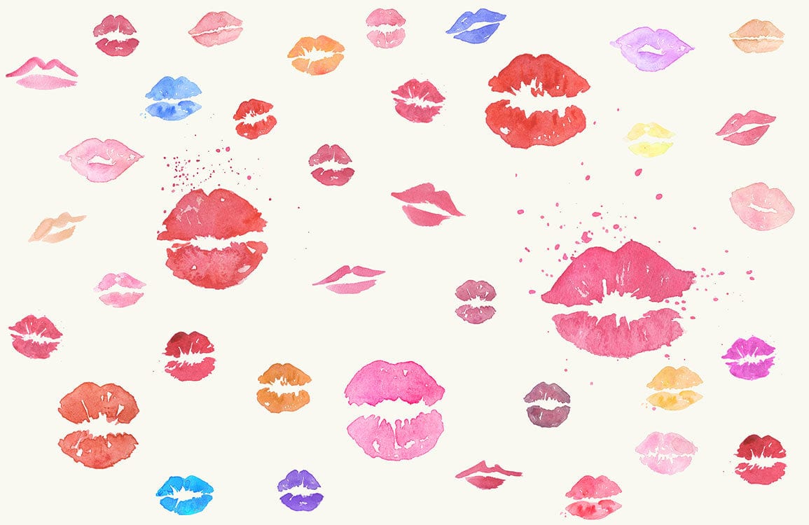 Colorful Kisses Watercolor Mural Wallpaper