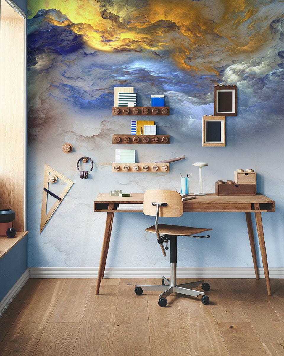 abstract clouds wall mural office design