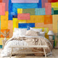 Paint and Wallpaper Mural with Vibrant Squares and Rectangles for Bedroom Decoration