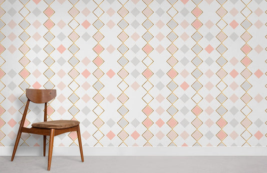 Wall murals with pastel rhombuses and geometric patterns