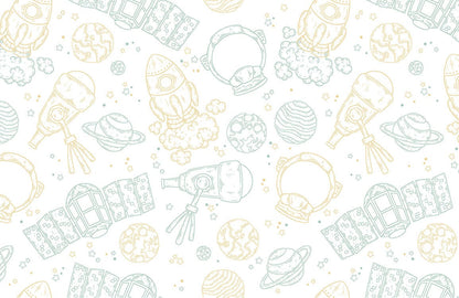 Whimsical Space Adventure Kids Wallpaper Mural in playroom