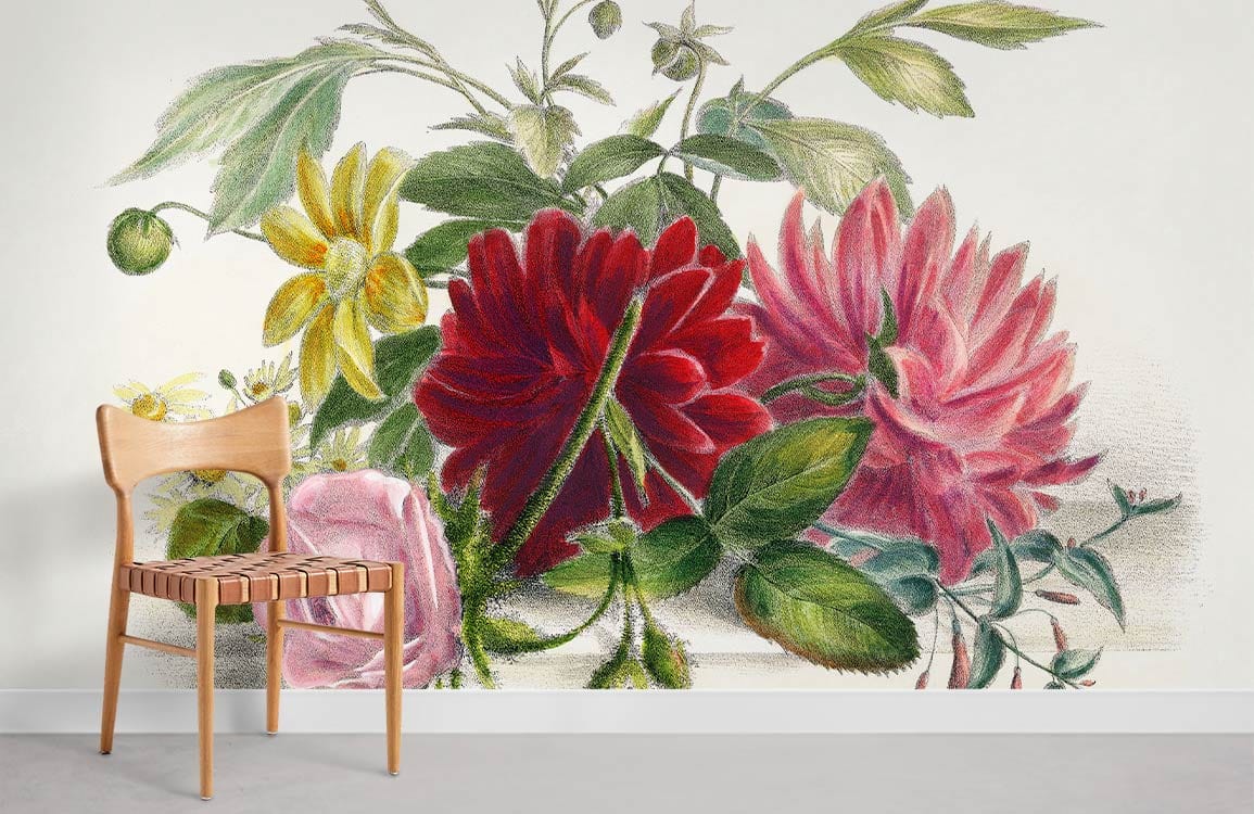 Colourful Painting Blossom Wallpaper Mural Room