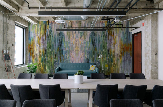 Wallpaper mural made of colourful transparent plastic that can be used for decorating an office.