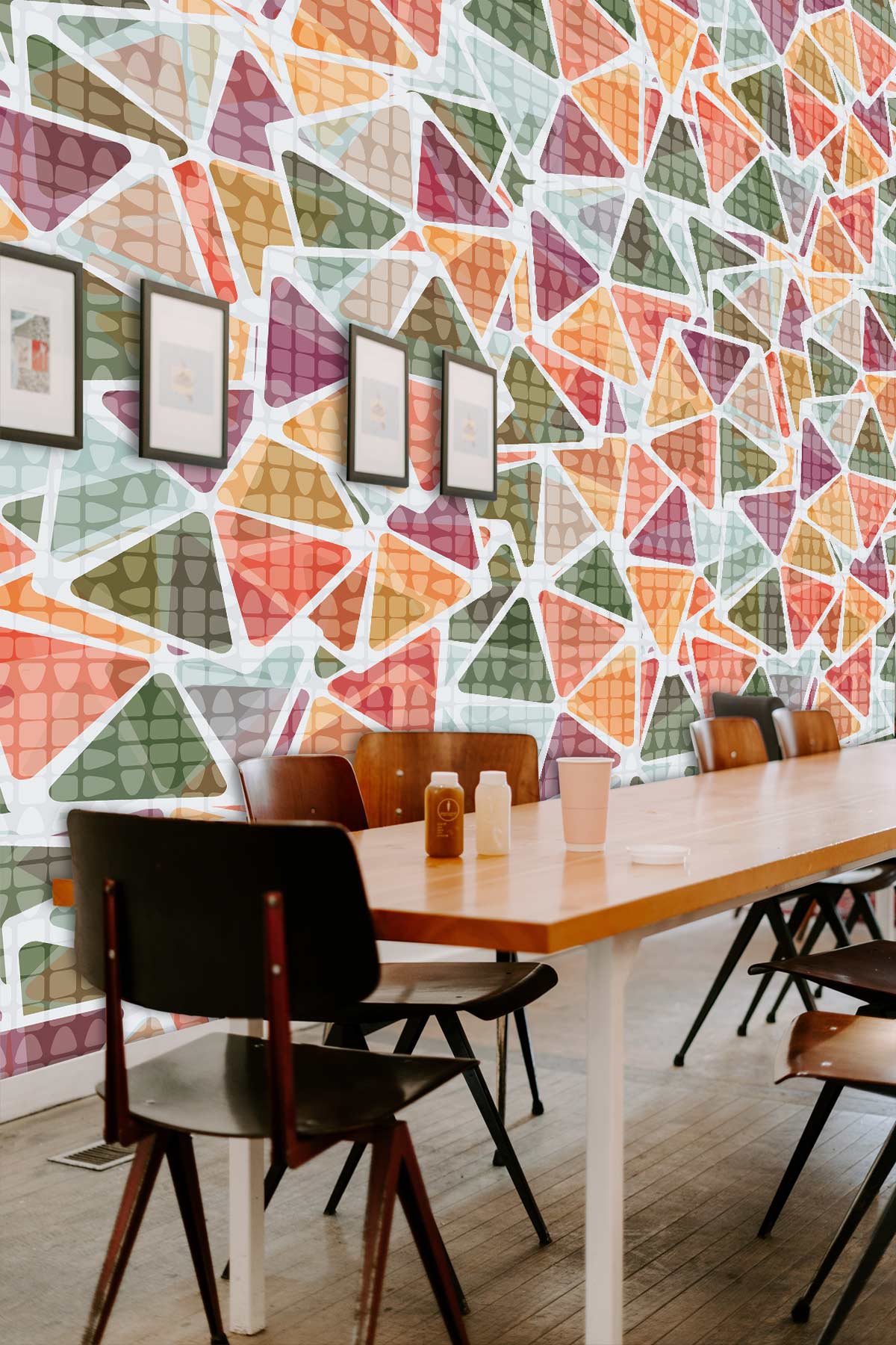 Geometric Abstract Triangle Mural Wallpaper in dining area