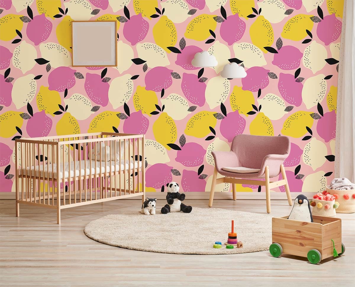 colorful Lemon pattern fruit Wallpaper Mural for kids' room decor