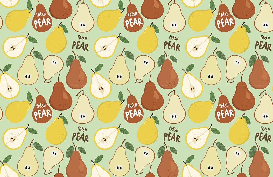 Whimsical Pear Pattern Green Mural Wallpaper