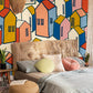 Colorful House Pattern Wallpaper Mural Used for Decorating the Bedroom