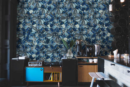 Abstract Gemstone Blue Geometric Mural Wallpaper in kitchen