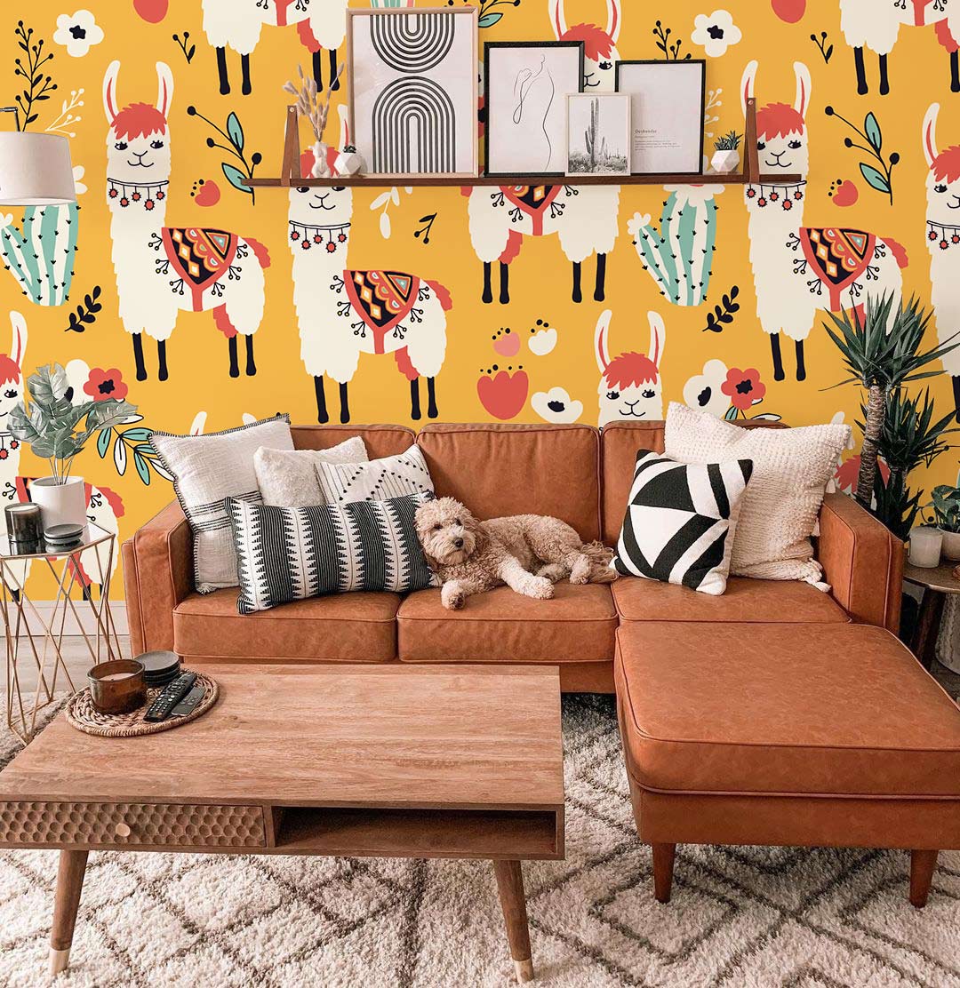 cute alpaca cartoon Wallpaper Mural for living room