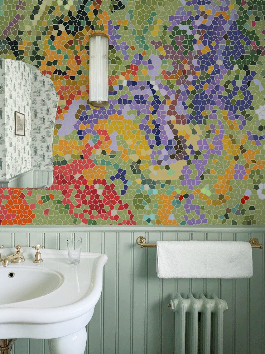 Bathroom Wall Decoration With a Colorful Block Mosaic Wallpaper Mural