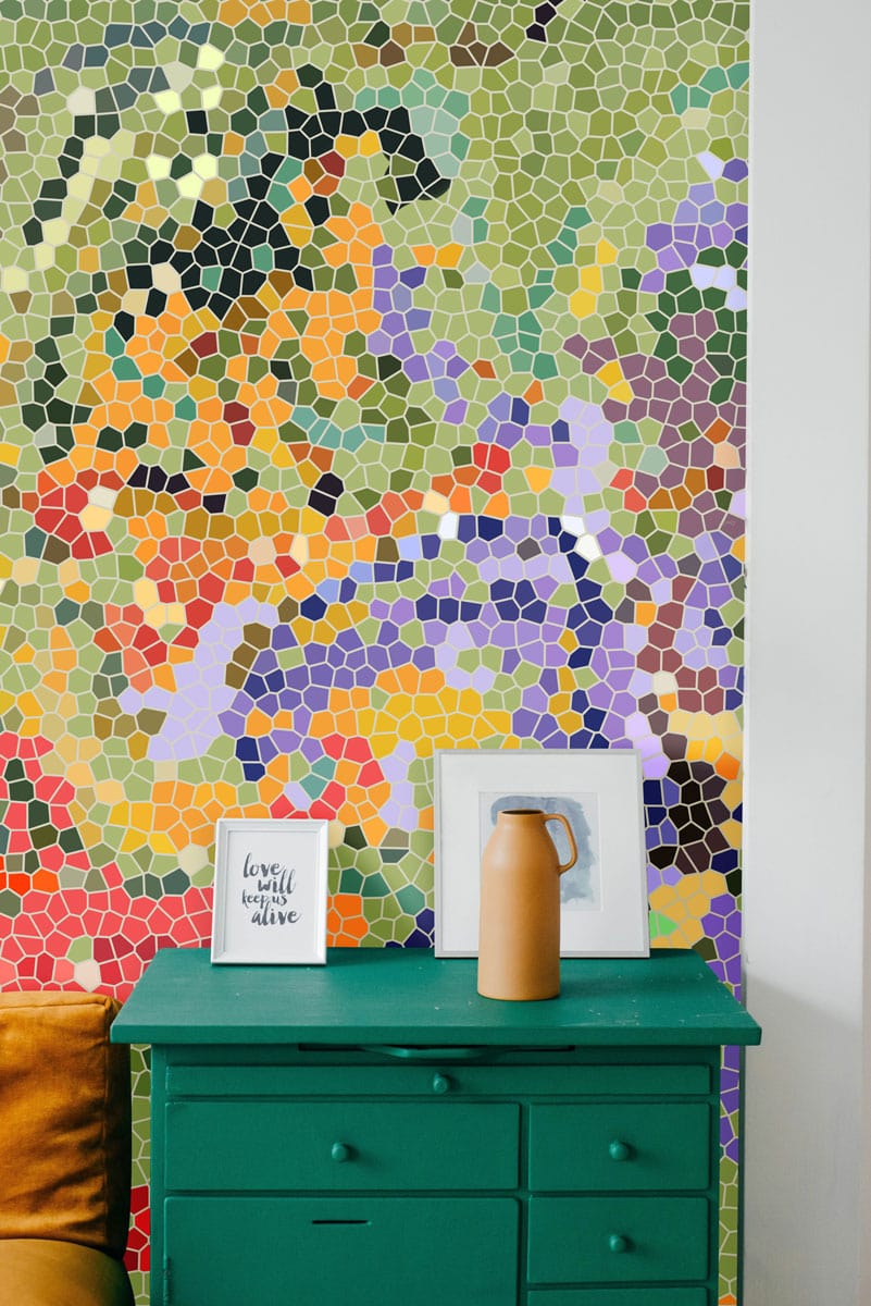 Mural Wallpaper With a Colorful Block Mosaic Design for the Hallway D��cor