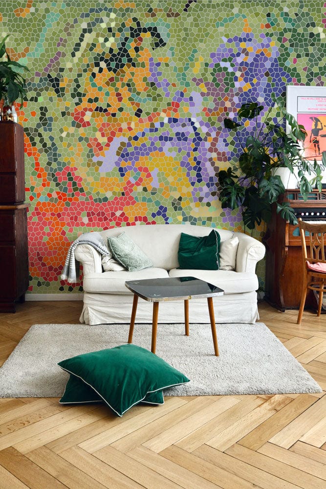 Patterned Colorful Block Mosaic Wallpaper Mural for the Decoration of the Living Room