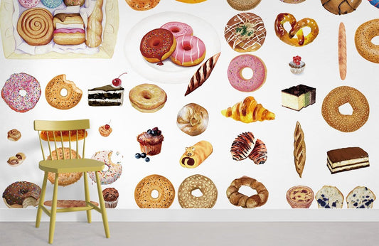 Whimsical Assorted Pastry Mural Wallpaper