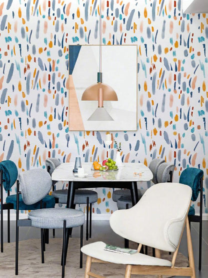 Colorful Abstract Brushstroke Wallpaper Mural in dining room