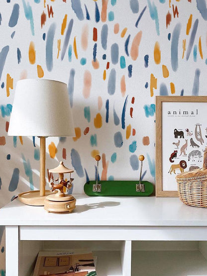Colorful Abstract Brushstroke Wallpaper Mural in playroom