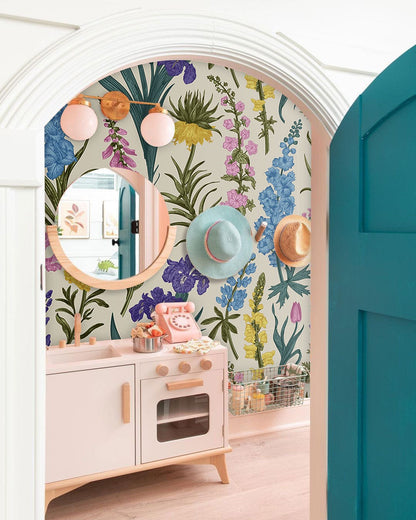 Wallpaper mural featuring colorful lavender flowers for use in interior design.