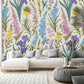 Wallpaper mural featuring colorful lavender flowers, perfect for decorating the living room