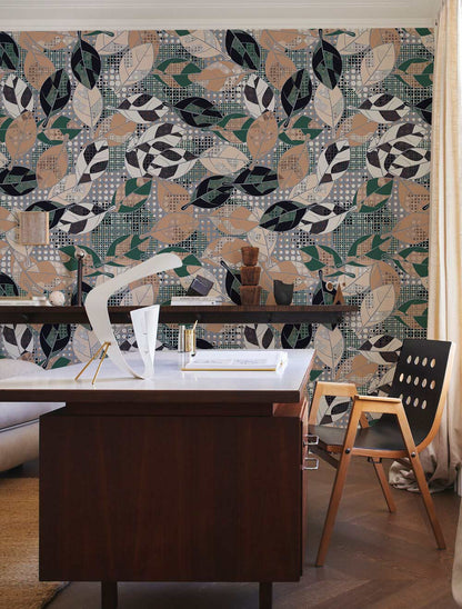 Modern Geometric Leaf Pattern Mural Wallpaper in office