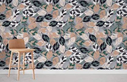 Modern Geometric Leaf Pattern Mural Wallpaper