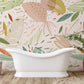 Wallpaper mural with an abstract plant pattern, perfect for decorating a bathroom.