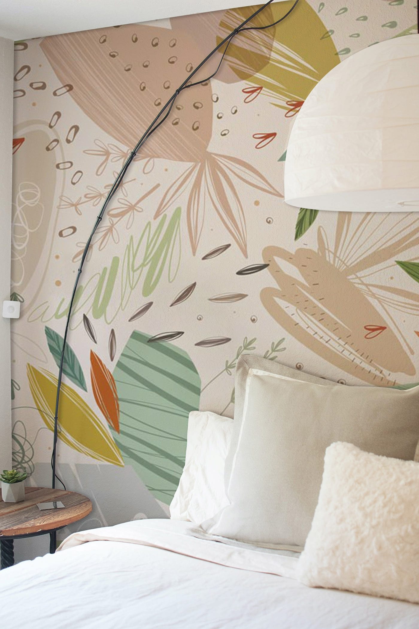 Wallpaper mural with an abstract plant pattern, perfect for decorating a bedroom
