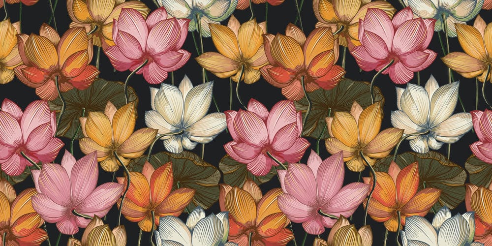 custom colorful lotus floral wallpaper mural for living room