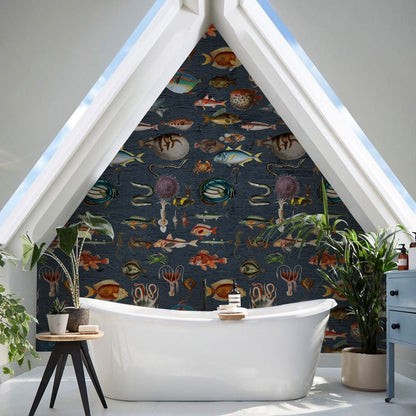 marine fishes of different species bathroom wallpaper design