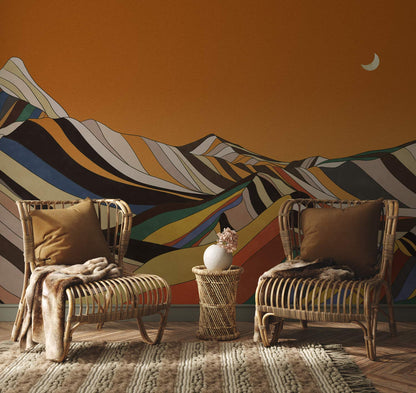 Colorful Mountain Orange Wall Mural For Living Room