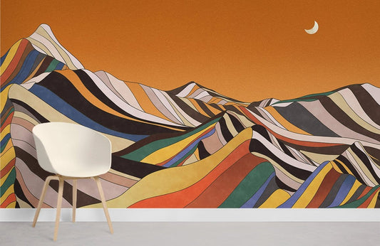 Colorful Mountain Orange Wallpaper Mural Room Decoration Idea