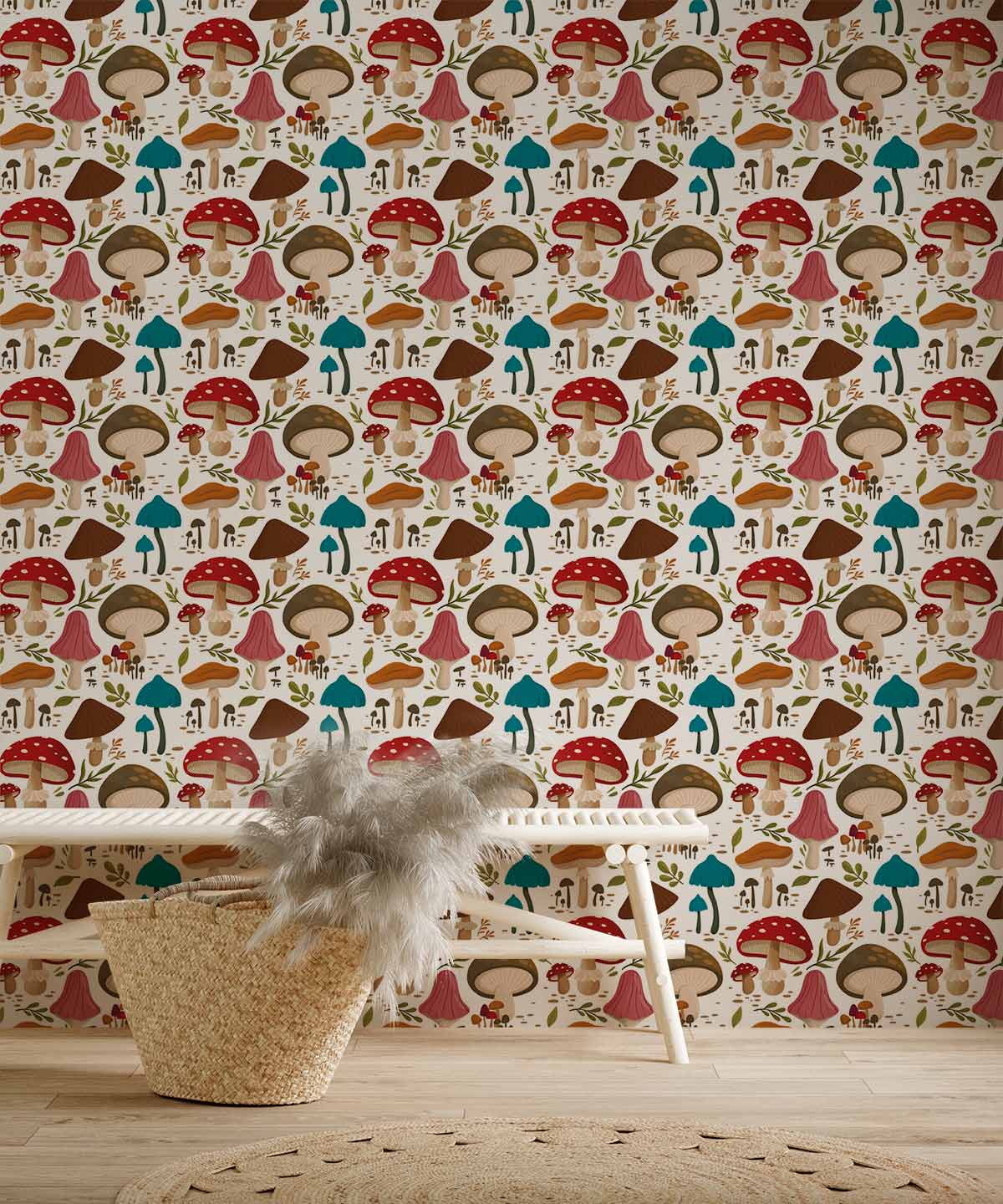 custom colorful mushrooms wallpaper mural for hallway decor