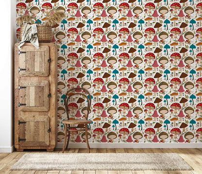 custom colorful mushrooms wallpaper mural for room design