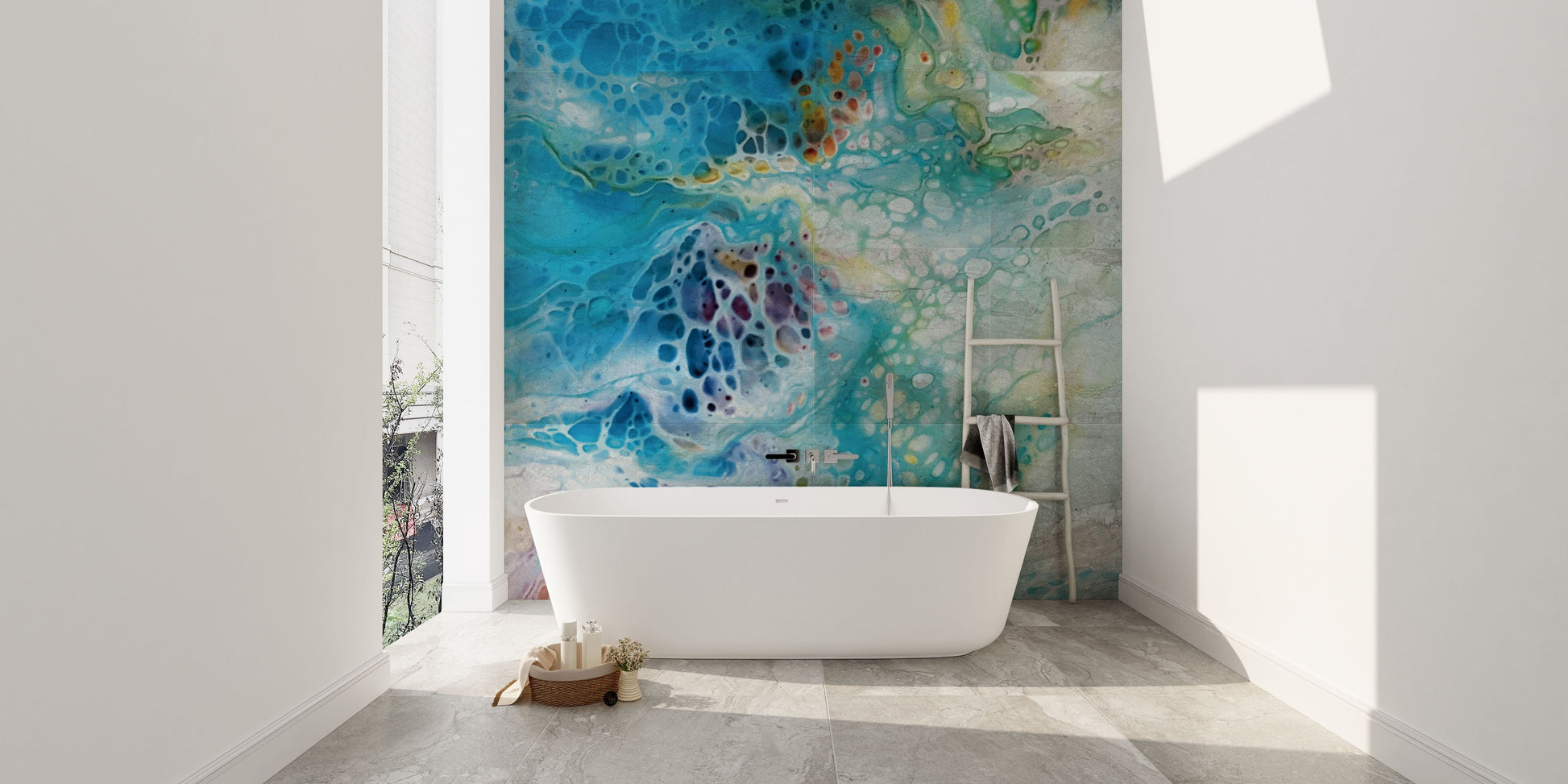 Bathroom Featuring an Ocean Marble Wallpaper Mural