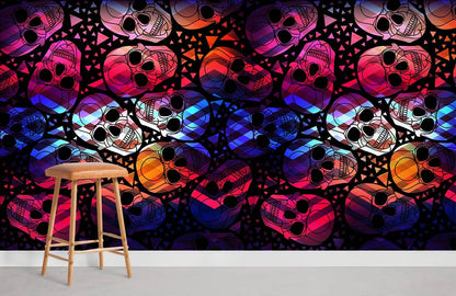 Ombre Skeleton Pattern Cool Mural Wallpaper