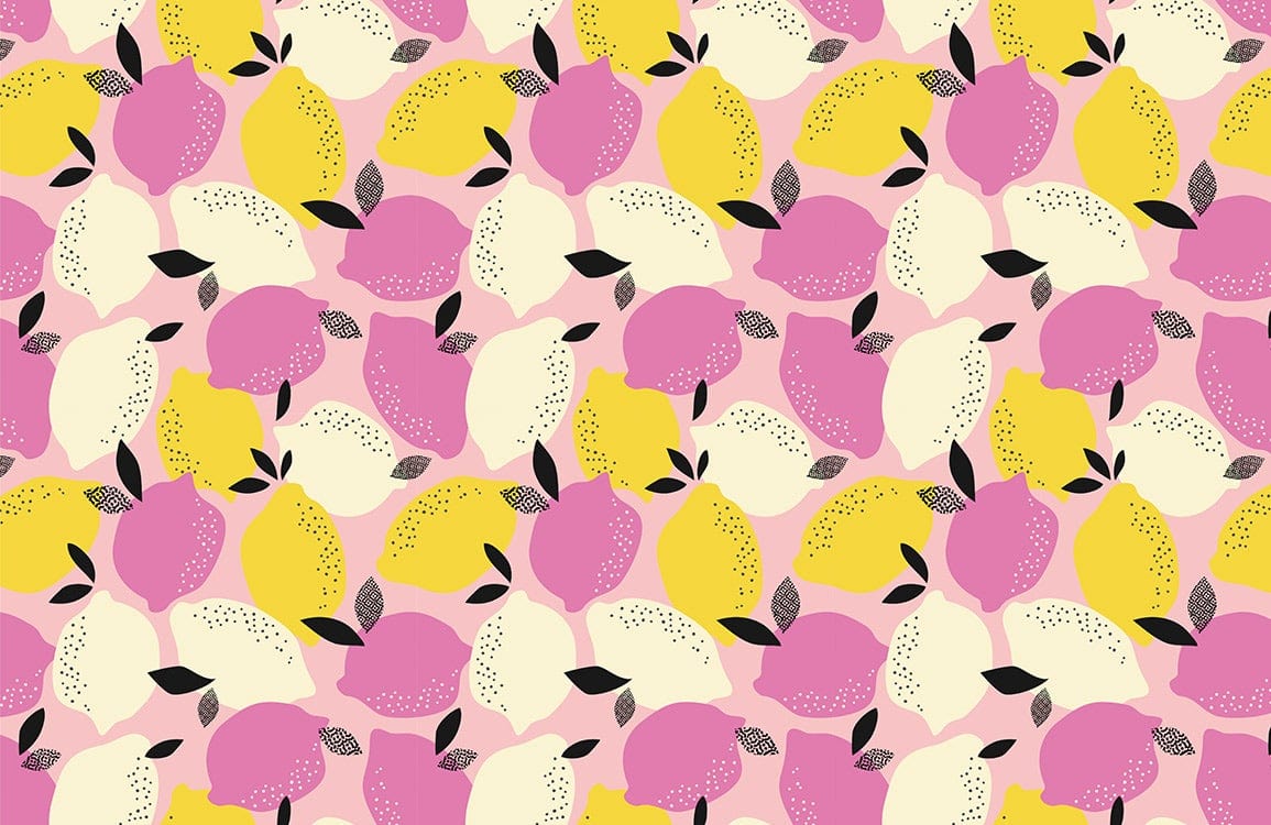 Carta da parati murale giocosa rosa gialla a limone
