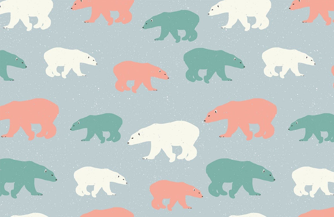 Playful Polar Bear Pattern Mural Wallpaper