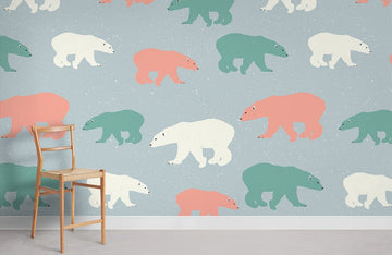 Playful Polar Bear Pattern Mural Wallpaper