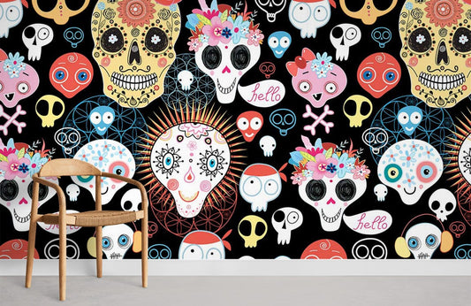 Colorful Skeleton Pattern Wallpaper Art Design